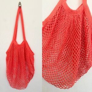 Mesh Cotton Woven Netted Farmers Market Bag Orange Pink Lightweight Beach